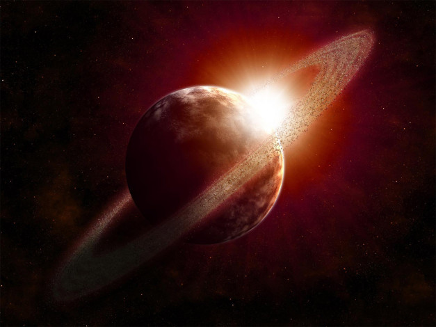 Обои картинки фото сатурн, космос, звезды, солнце, кольца, вселенная