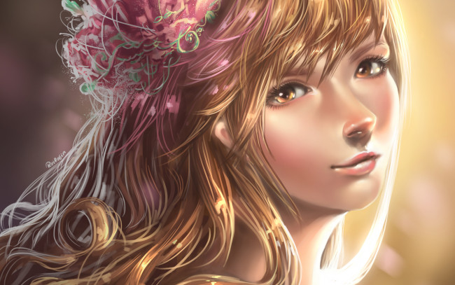 Обои картинки фото рисованные, люди, цветок, лицо, девушка