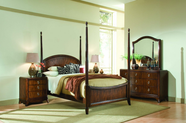 Обои картинки фото интерьер, спальня, кровать, тумбочки, подушки