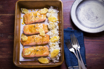 Картинка hawaiian salmon еда рыбные блюда морепродуктами рис лосось рыба вилки ананасы