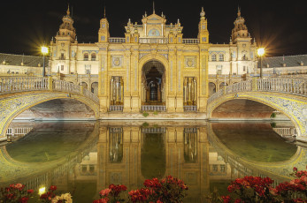 Картинка plaza de espana seville spain города севилья испания andalusia площадь испании андалусия испаня река мосты отражение