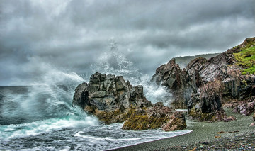 Картинка природа стихия пена брызги прибой скалы берег океан