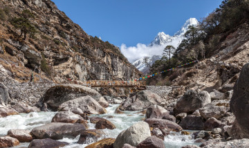 Картинка природа реки озера мост пороги камни река ущелье горы