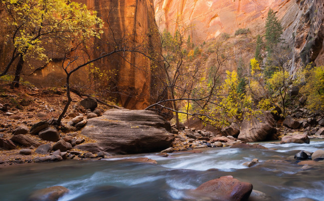 Обои картинки фото природа, реки, озера, горы, скалы, ущелье, река, камни, деревья