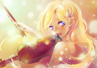 Картинка аниме shigatsu+wa+kimi+no+uso смычок взгляд девушка арт sunday haruko miyazono kawori скрипка shigatsu wa kimi no uso