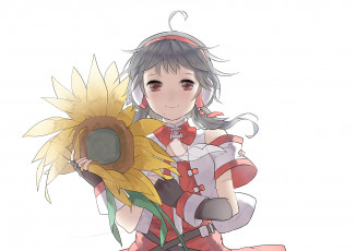 Картинка аниме vocaloid взгляд девушка подсолнух фон