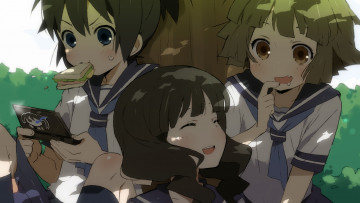 Картинка аниме black+rock+shooter девочки арт takanashi yomi kuroi mato koutari yuu black rock shooter