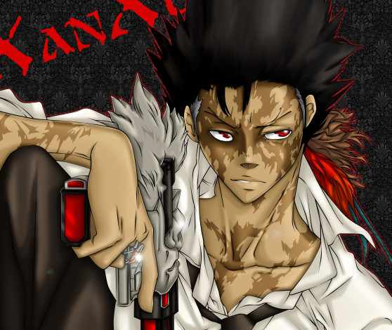 Обои картинки фото аниме, katekyo hitman reborn, взгляд, фон, парень, оружие