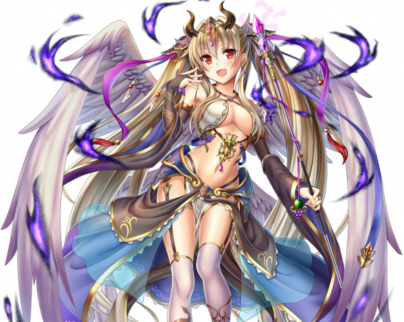 Обои картинки фото аниме, ангелы,  демоны, украшения, ангел, девушка, арт, магия, жезл