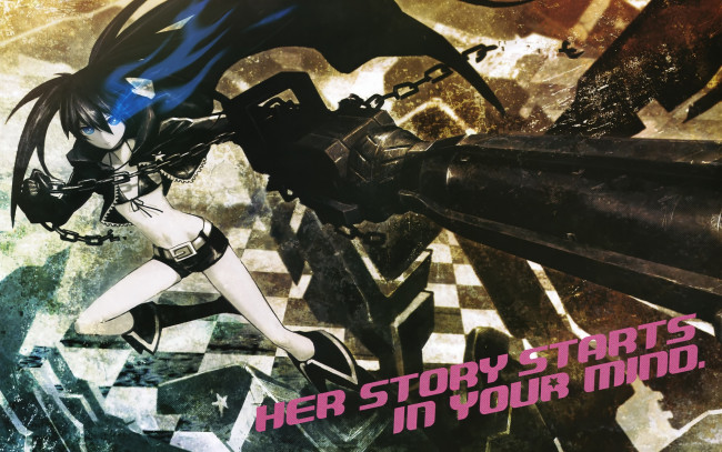 Обои картинки фото аниме, black rock shooter, kuroi, mato, арт, huke, оружие, девушка, black, rock, shooter