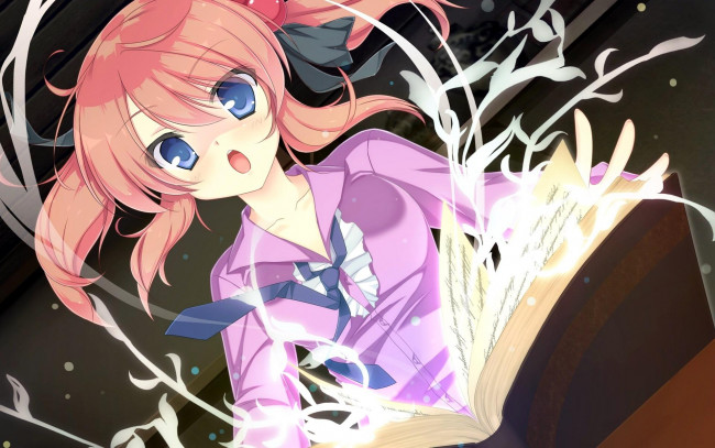 Обои картинки фото mizu no miyako no patisserie, аниме, магия, книга, галстук, блузка, девочка