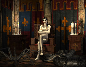 Картинка 3д+графика существа+ creatures девушка взгляд фон змея