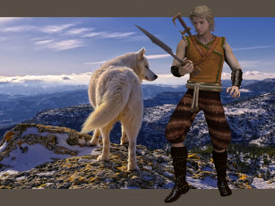 Картинка 3д+графика люди+и+животные+ people+and+animals взгляд мужчина фон волк