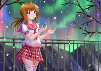 Картинка аниме зима +новый+год +рождество взгляд девушка фон