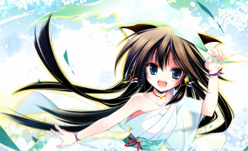 Картинка аниме животные +существа фон взгляд девушка