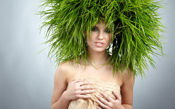 Картинка девушки -unsort+ креатив ткань парик трава улыбка