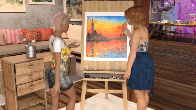 Обои картинки фото 3д графика, люди , people, девушки, взгляд, фон, интерьер