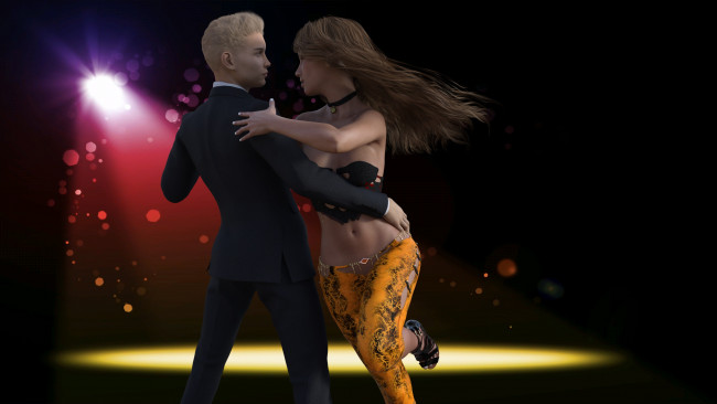 Обои картинки фото 3д графика, люди , people, парень, взгляд, девушка, фон