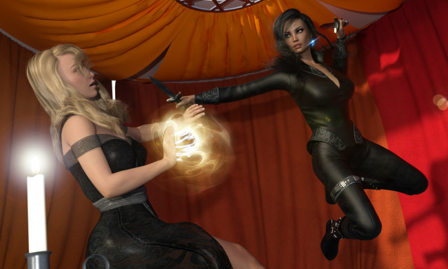 Обои картинки фото 3д графика, фантазия , fantasy, девушки, взгляд, фон