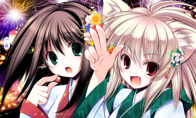 Обои картинки фото аниме, unknown,  другое, девушки, взгляд, фон