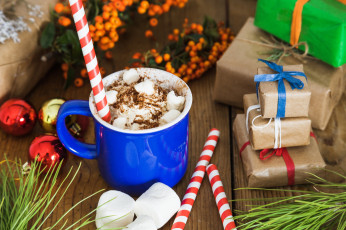 Картинка еда кофе +кофейные+зёрна трубочки шары зефирки подарки