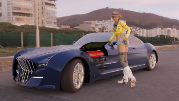 Картинка 3д+графика люди-авто мото+ people-+car+ +moto девушка взгляд фон