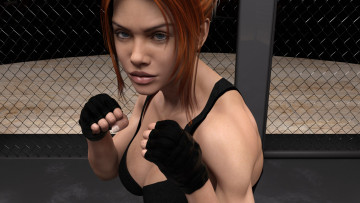 Картинка 3д+графика спорт+ sport девушка взгляд фон ринг бокс