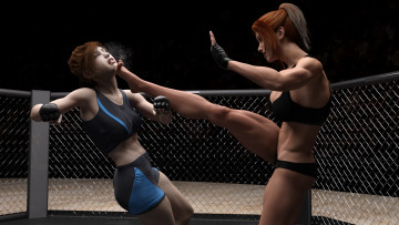 Картинка 3д+графика спорт+ sport девушки взгляд фон ринг борьба