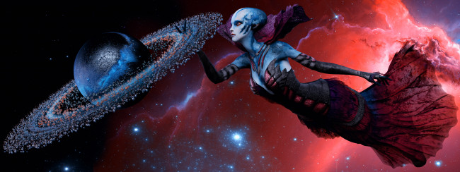 Обои картинки фото 3д графика, существа , creatures, девушка, взгляд, фон