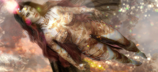 Обои картинки фото 3д графика, фантазия , fantasy, взгляд, фон, девушка