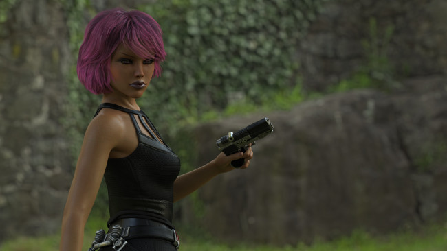 Обои картинки фото 3д графика, фантазия , fantasy, фон, девушка, взгляд