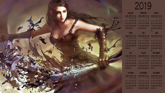 Обои картинки фото календари, фэнтези, взгляд, женщина