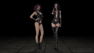 Картинка 3д+графика люди+ people ботфорты корсет взгляд фон девушки