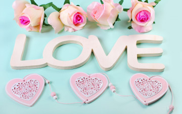 Картинка праздничные день+святого+валентина +сердечки +любовь надпись сердечки розы