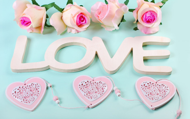 Обои картинки фото праздничные, день святого валентина,  сердечки,  любовь, надпись, сердечки, розы