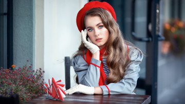 Картинка девушки -+блондинки +светловолосые берет перчатки шарф