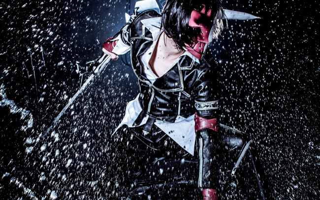 Обои картинки фото разное, маски,  карнавальные костюмы, herowarz, парень, капли, косплей