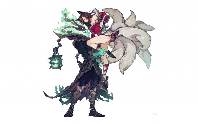 Обои картинки фото видео игры, league of legends, ahri, хвосты, фонарь, thresh