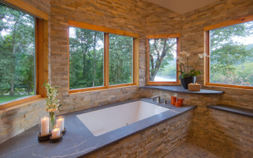 обоя интерьер, ванная и туалетная комнаты, свечи, ванная, ванна, цветы