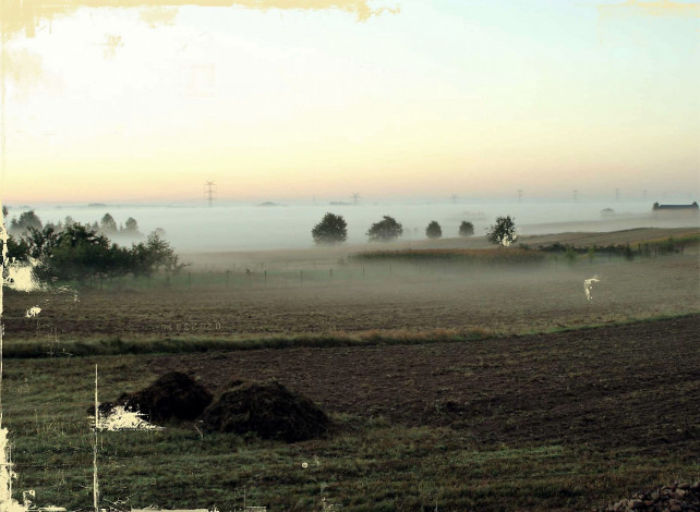 Обои картинки фото разное, компьютерный дизайн, поле, туман, вода
