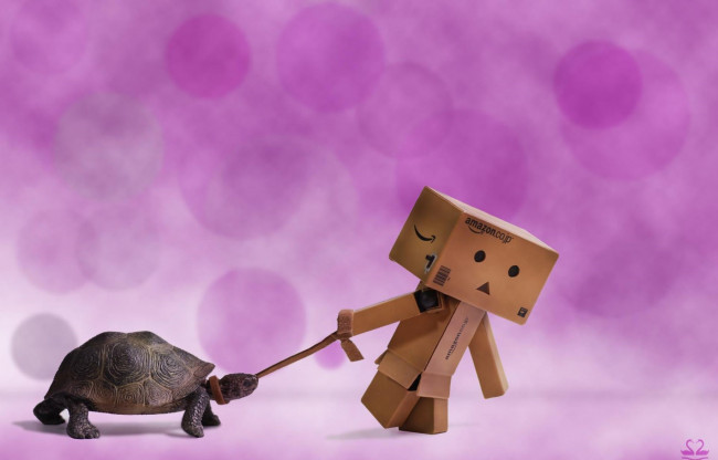 Обои картинки фото разное, данбо , danboard, человечек, коробки, поводок, черепаха