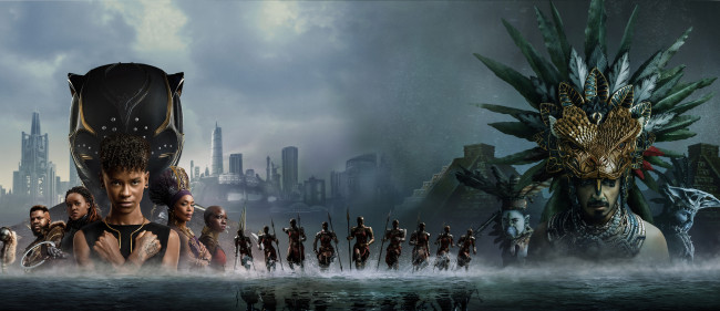 Обои картинки фото black panther,  wakanda forever || 2022, кино фильмы,  wakanda forever, черная, пантера, ваканда, навеки, фантастика, боевик, драма, постер, letitia, wright, lupita, nyongo, danai, gurira, winston, duke