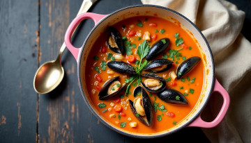 Картинка еда первые+блюда суп рыбный мидии