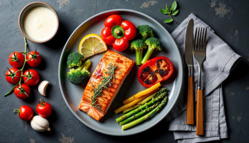 Картинка еда рыбные+блюда +с+морепродуктами форель овощи