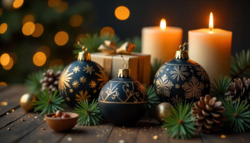 обоя праздничные, новогодние свечи, новогодняя