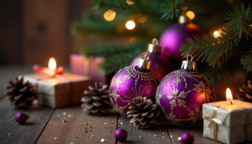 обоя праздничные, новогодние свечи, новогодняя