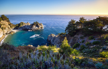 Картинка mcway falls big sur california природа побережье водопад океан калифорния