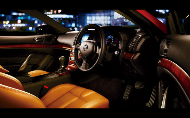 Обои картинки фото интерьер, ниссана, автомобили, интерьеры, огни, салон, ниссан