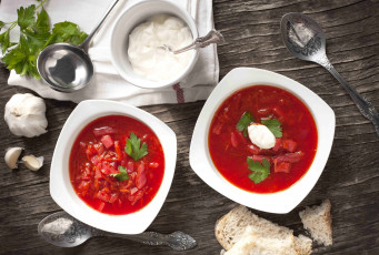 Картинка еда первые+блюда борщ сметана чеснок