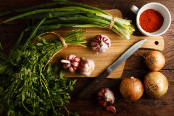 Картинка еда овощи специи лук петрушка чеснок